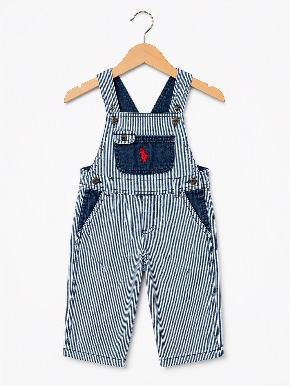 U.S. Polo Assn Hickory Stripe Denim Overalls Train Conductor 24M Retro Navy